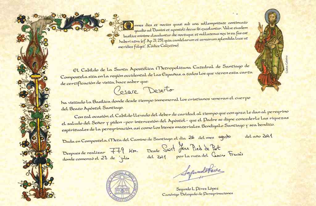 certificato di distanza 1 Credential and Compostela